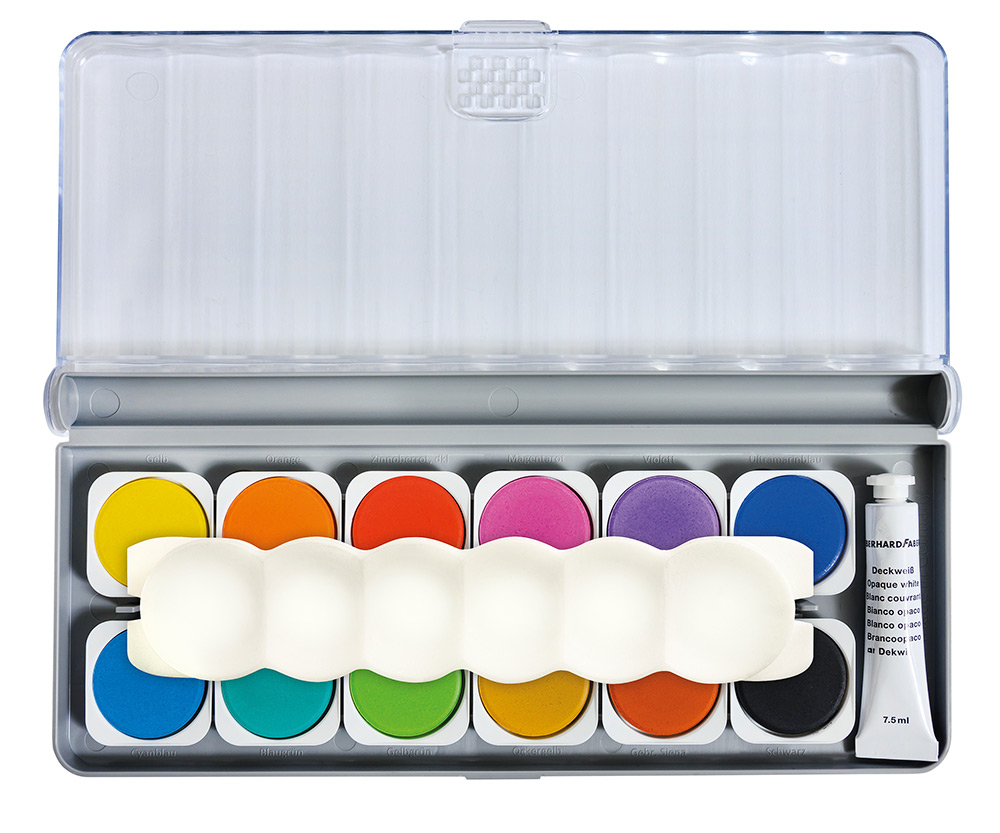 246300-EC Boje vodene 12/1 s paletom + opaque bijela tempera EBERHARD FABER Winner P6/90