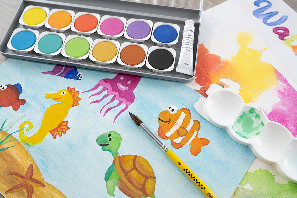 246300-EC Boje vodene 12/1 s paletom + opaque bijela tempera EBERHARD FABER Winner P6/90