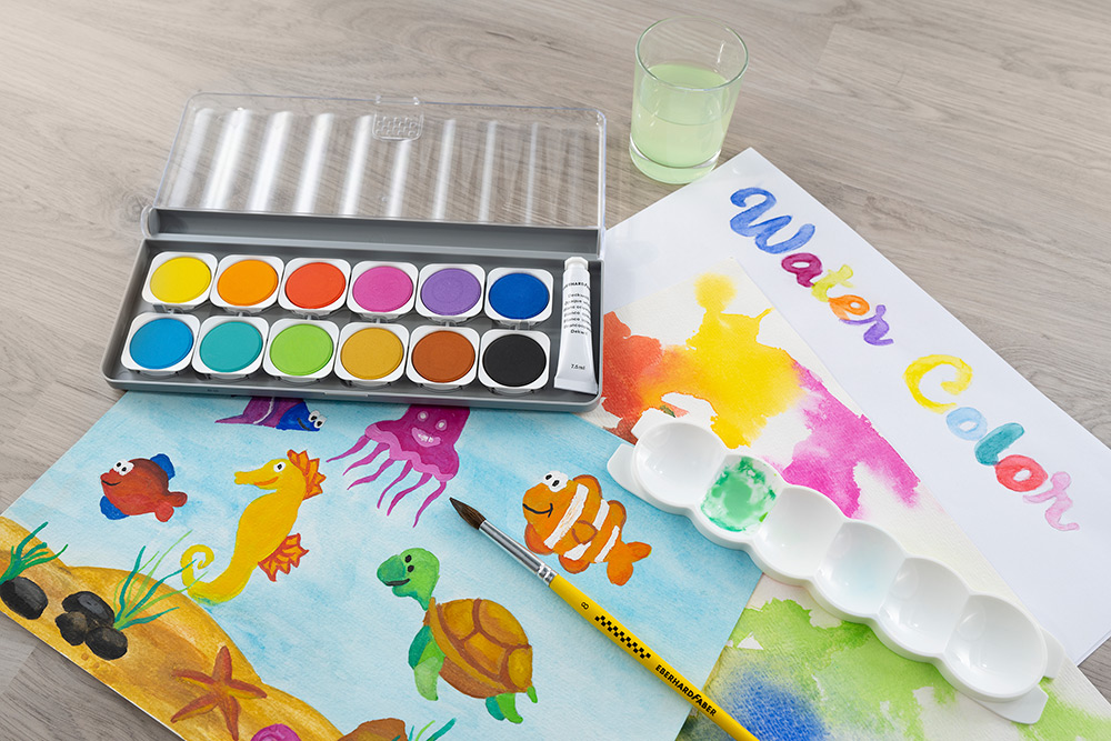 246300-EC Boje vodene 12/1 s paletom + opaque bijela tempera EBERHARD FABER Winner P6/90