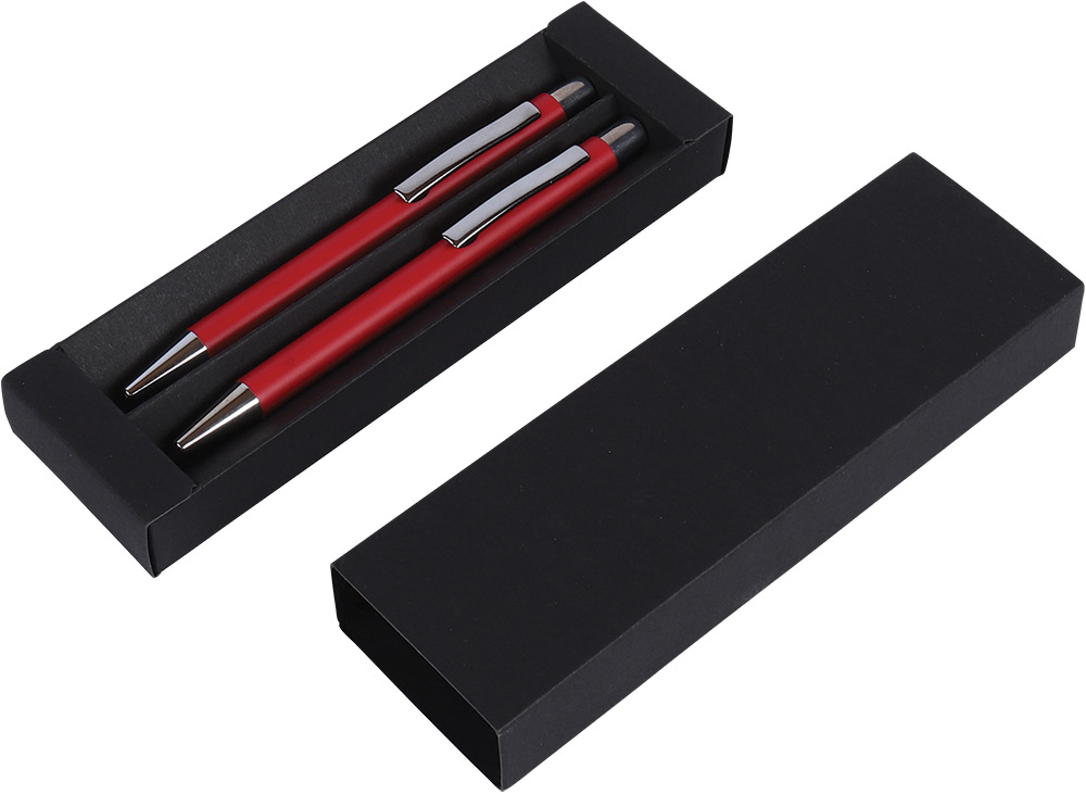 246708-EC Set pisaći Oslo crveni kemijska i tehnička olovka u etuiju