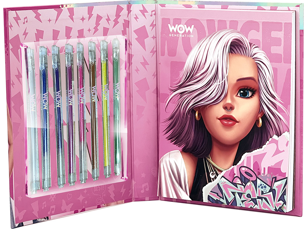 247023-EC Bojanka bilježnica + metallic gel pen 8kom WOW Generation P6/12