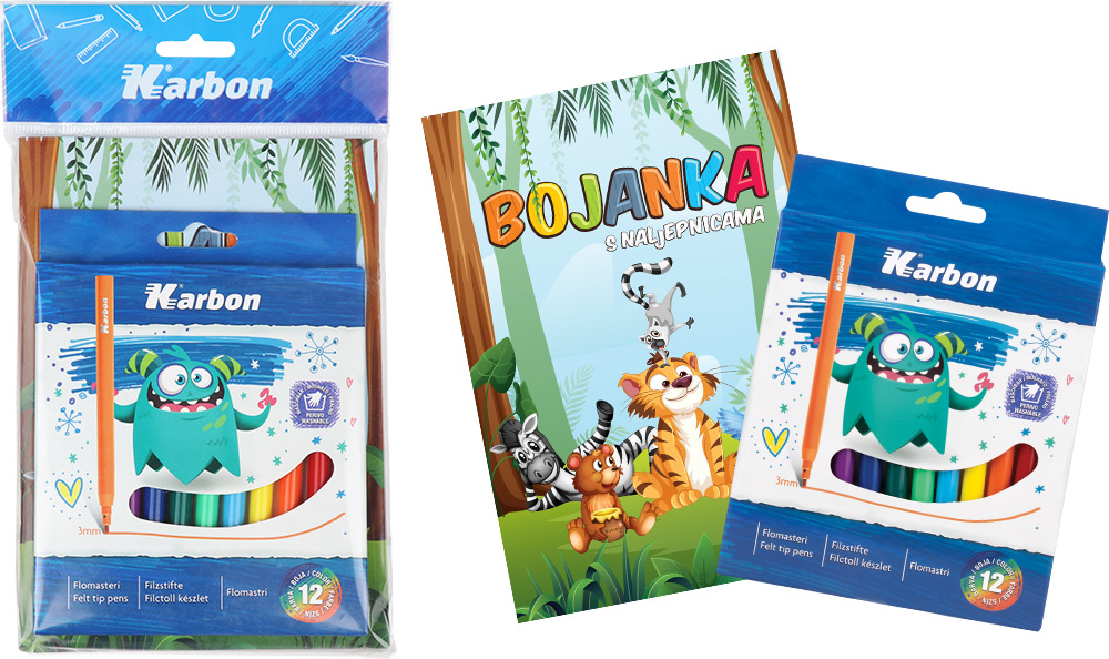 243238-EC Set bojanka A5 s naljepnicama + flomasteri 12/1 Karbon