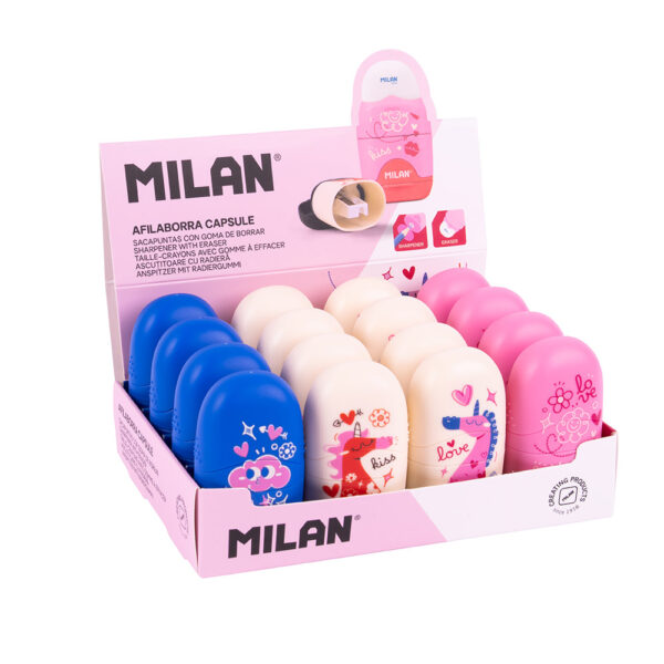 Gumica + šiljilo Milan Capsule Flowicorn