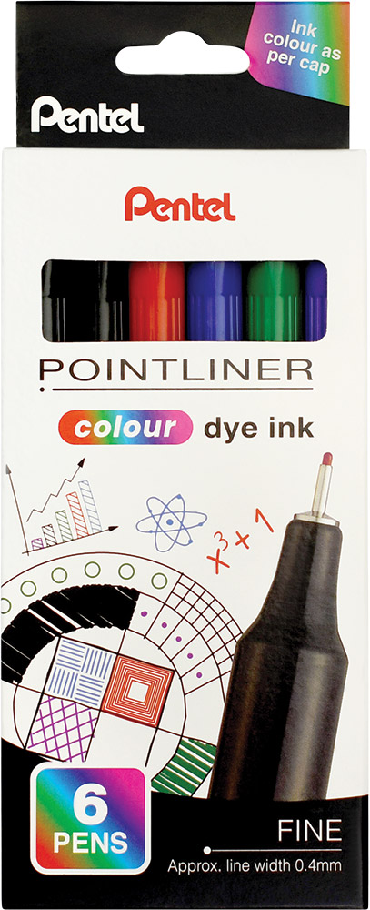 248689-EC Flomaster fineliner PENTEL 0,40 POINTLINER COLOUR S40-6 set 6 boja P12/96