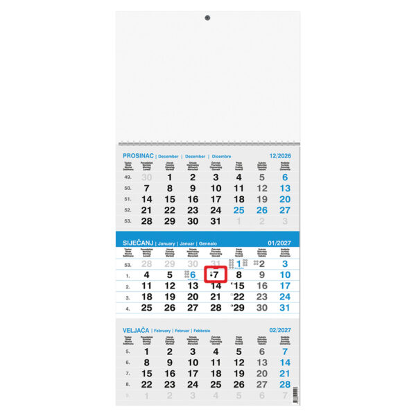 242414-EC Kalendar trodjelni 1-list sivo-plavi 12L 29,5x42+20, P50 OG** 2026