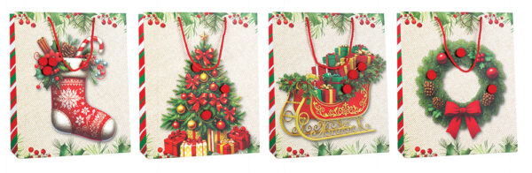 249244-EC Vrećica L exclusive Božić hot stamp folija pom-pom 26x32x12 P12/240